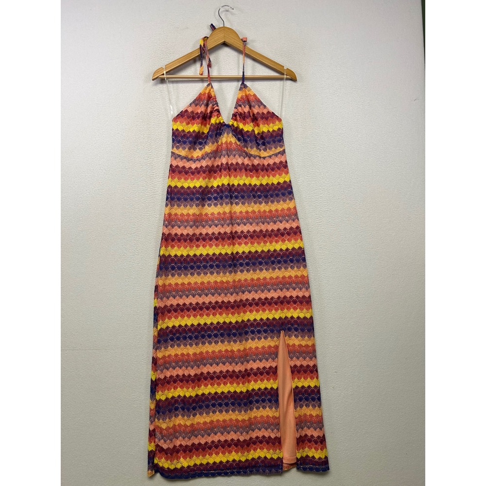 Boho Festival Wild Fable Womens Large Multicolor Chevron Halter Maxi Dress
